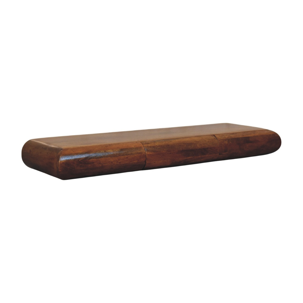 Artisan Furniture Solis Solid Mango Wood Wall-Mounted Console with Hidden Drawers – Curved Edge, Amber Oak