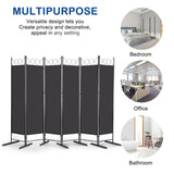 6-Panel Folding Room Divider Screen, 175cm Tall – Black Steel Frame with Polyester Fabric Panels
