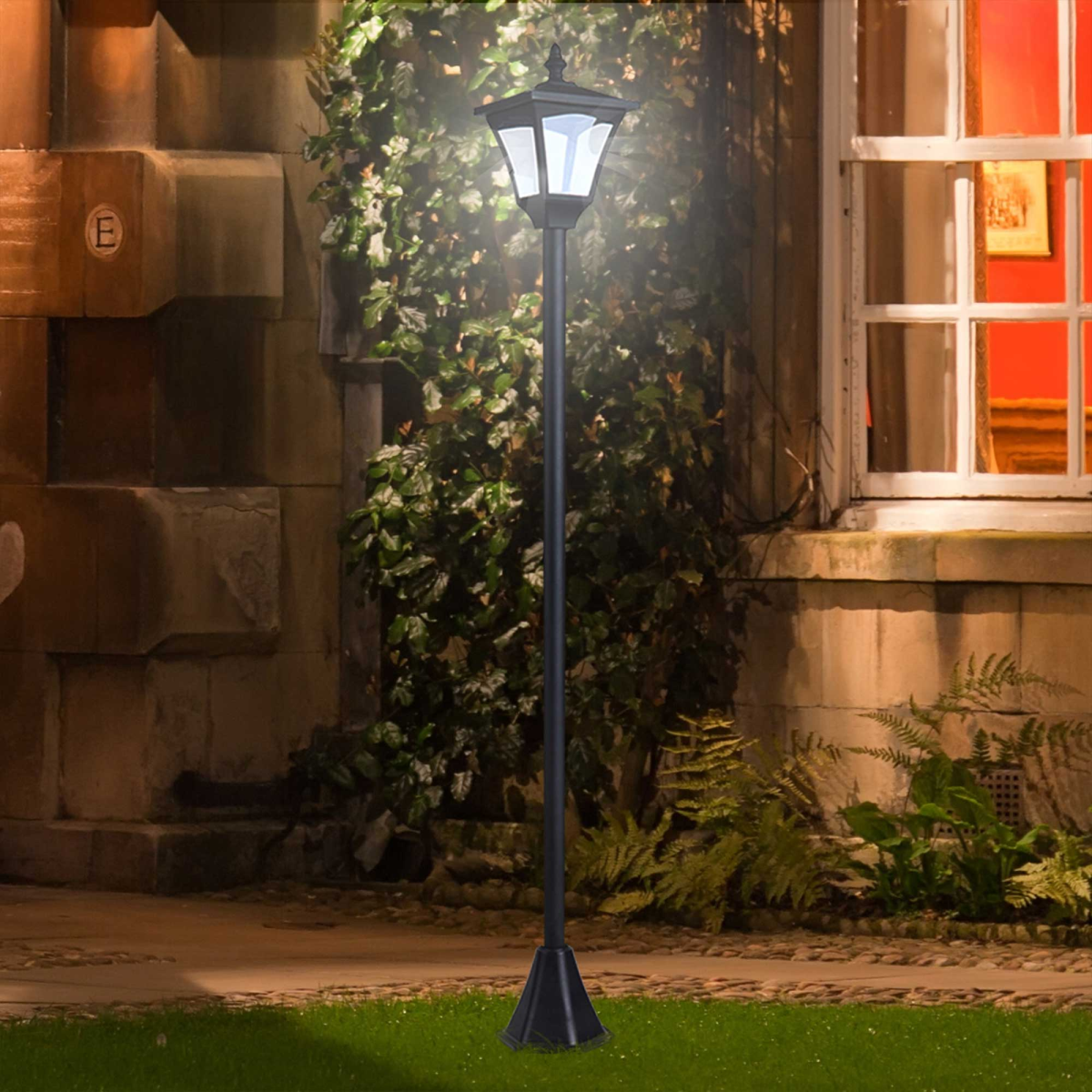 Solar Garden Post Lamp – Dimmable LED Bollard, 1.2m, Black