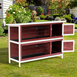 Pawhut Two-Tier Wooden Rabbit Hutch with Slide-Out Trays and Asphalt Roof – Elevated Bunny Cage for Small Pets