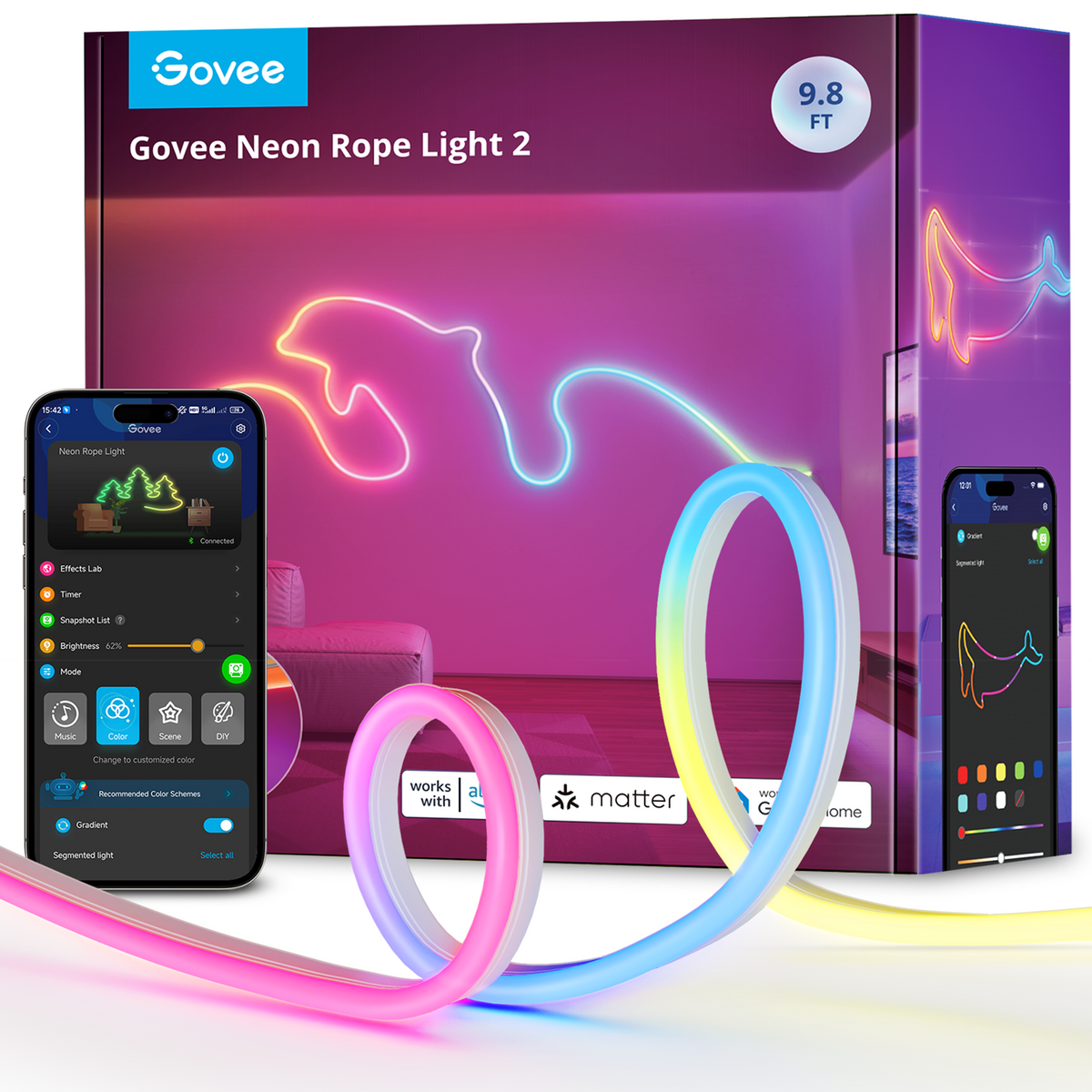Govee Neon Rope Light 2 with Smart Shape Recognition & 64 Presets – 3m Smart LED Lighting