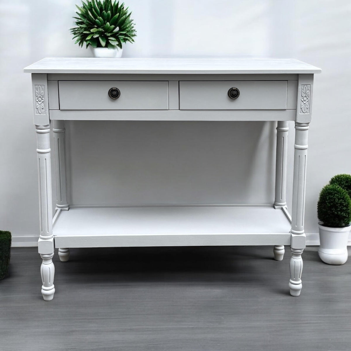 Modern 2 Drawer Rectangular Console Table with Knob Handles – Hallway Side Table, Moonstruck Grey
