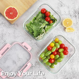 5-Piece Borosilicate Glass Food Storage Container Set with Airtight Snap Lock Lids – Meal Prep, Pink