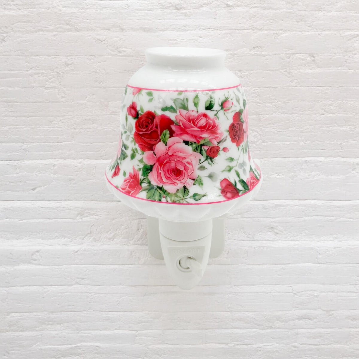 Ceramic Plug-In LED Night Light with Colourful Floral Design – Decorative Bedroom and Hallway Light, Pink