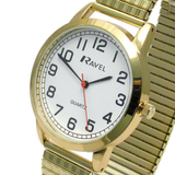 Ravel Men's Bold Number Expander Bracelet Watch – White Dial, Gold Tone (R0232.12.1)