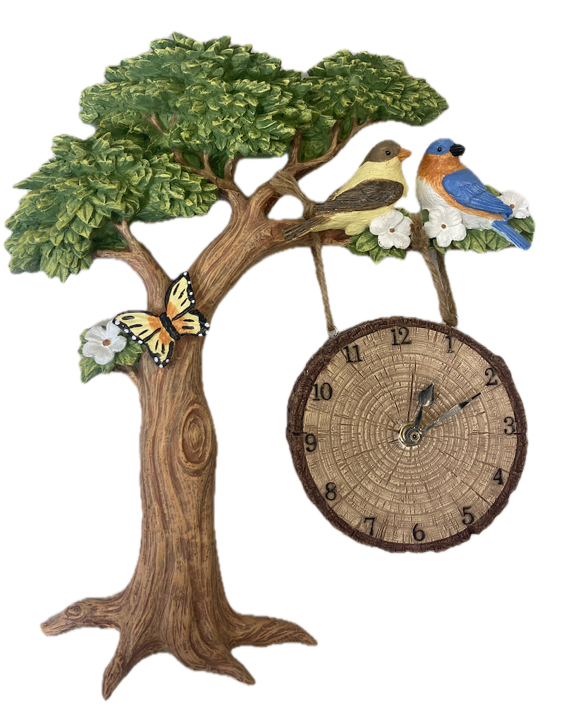 Avilo Oak Tree Clock with Bird – Rustic Wall Clock for Home Decor