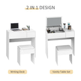 HOMCOM Flip-Top Mirror Dressing Table Set with Cushioned Stool – Vanity and Writing Desk, White
