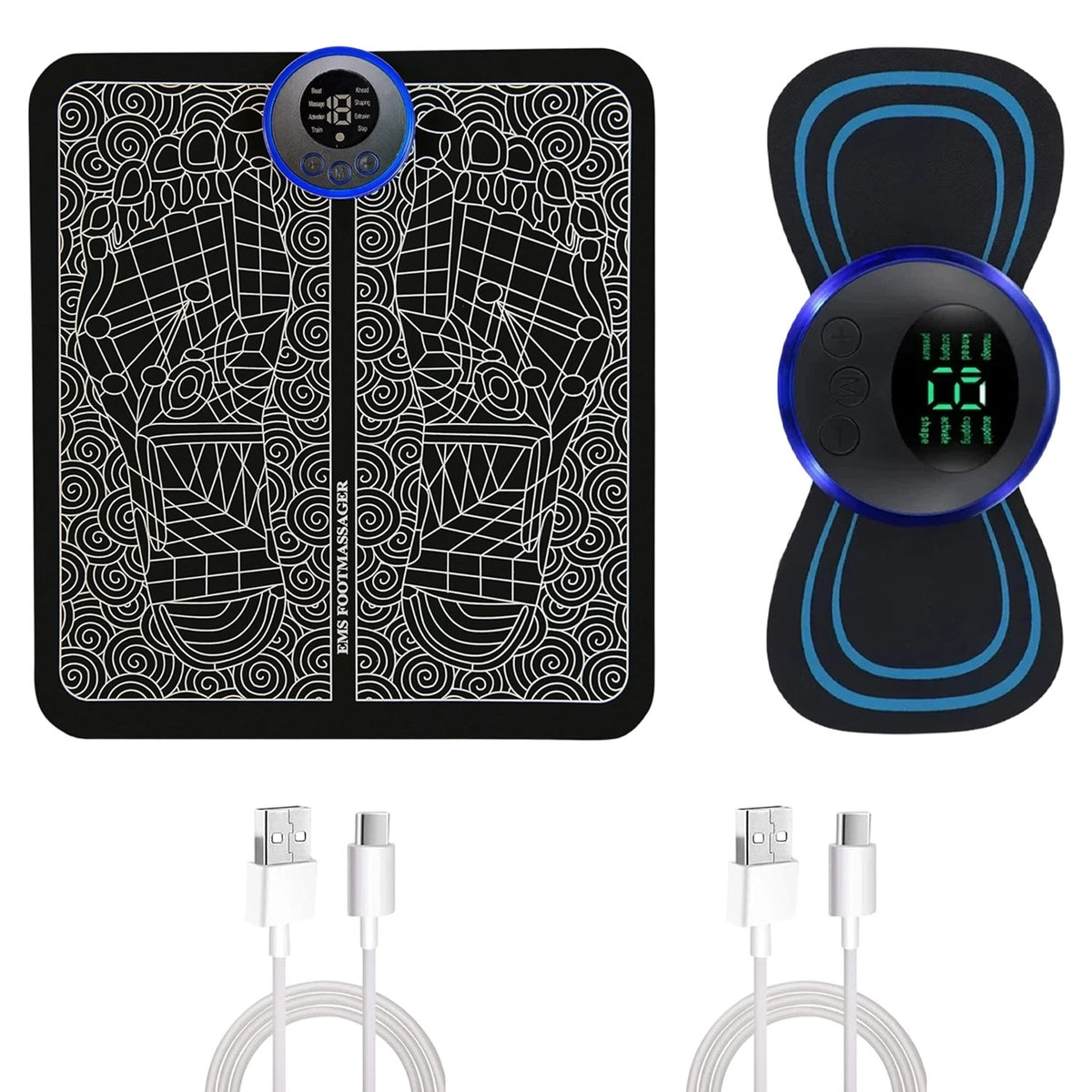 USB Electric Foot Massage Pad and Neck Massager Set with 8 Modes, 19 Levels – Portable Massager, Black