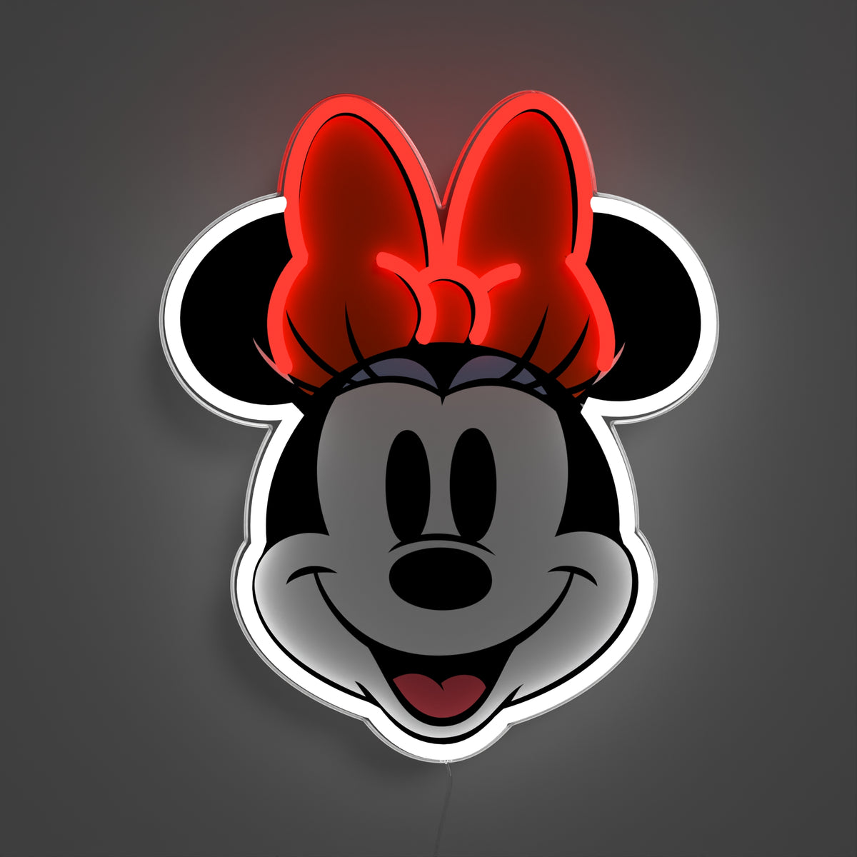YELLOWPOP Disney Minnie Mouse Face LED Neon Wall Lamp – USB Licensed Light for Bedrooms, Red and White