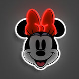 YELLOWPOP Disney Minnie Mouse Face LED Neon Wall Lamp – USB Licensed Light for Bedrooms, Red and White