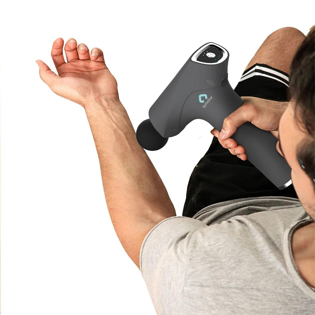 Gymcline Compact Massage Gun with 1500mAh Battery, 3 Speed Modes and 3 Massage Heads – Muscle Recovery, Grey