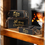 AcaciaHome Vintage Wooden Merry Christmas Storage Crate Set with Sturdy Handles – Festive Rustic Decor