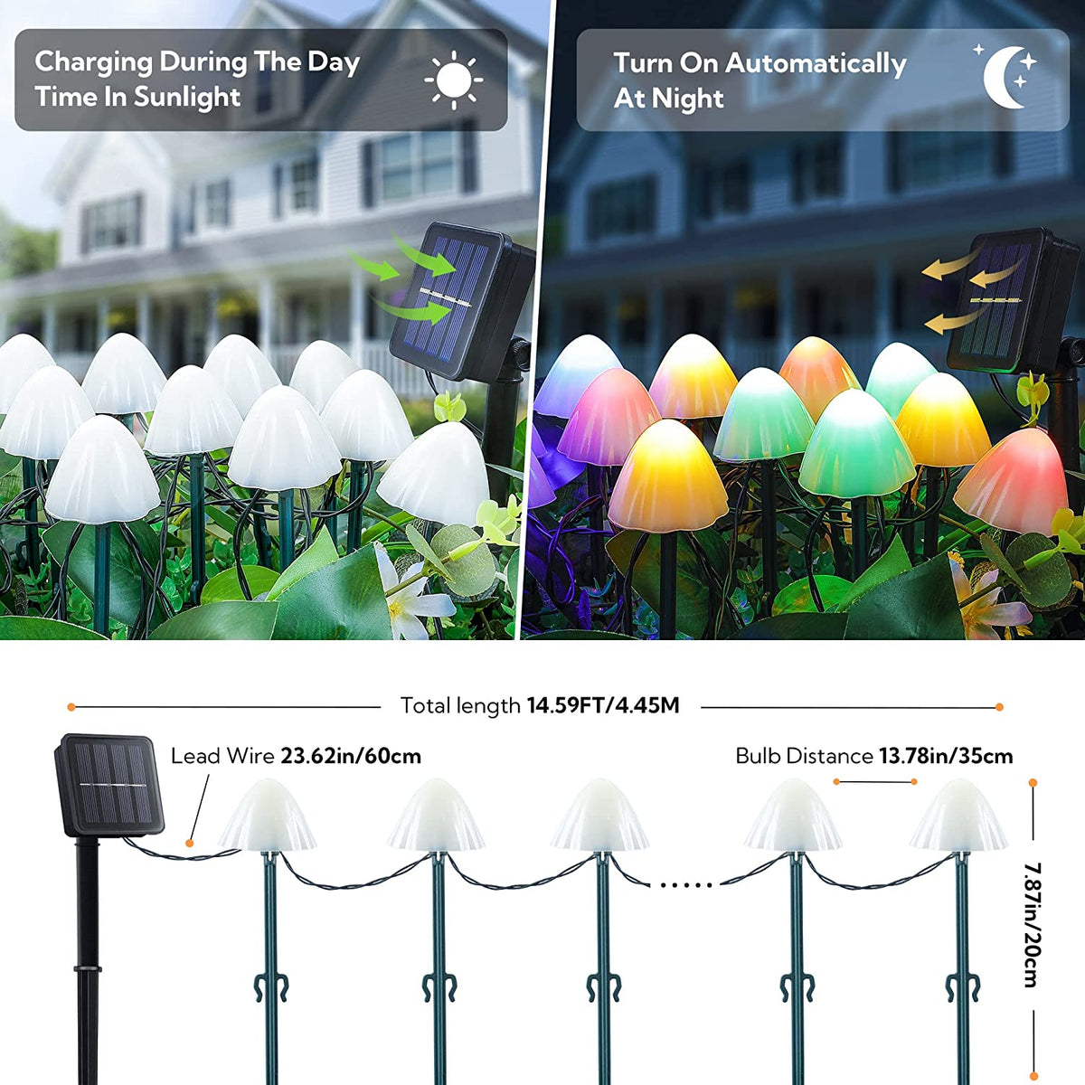 Avilo 10 Piece Solar Mushroom Lights – Decorative Garden Lights in 4 Colours, Continuous or Flashing