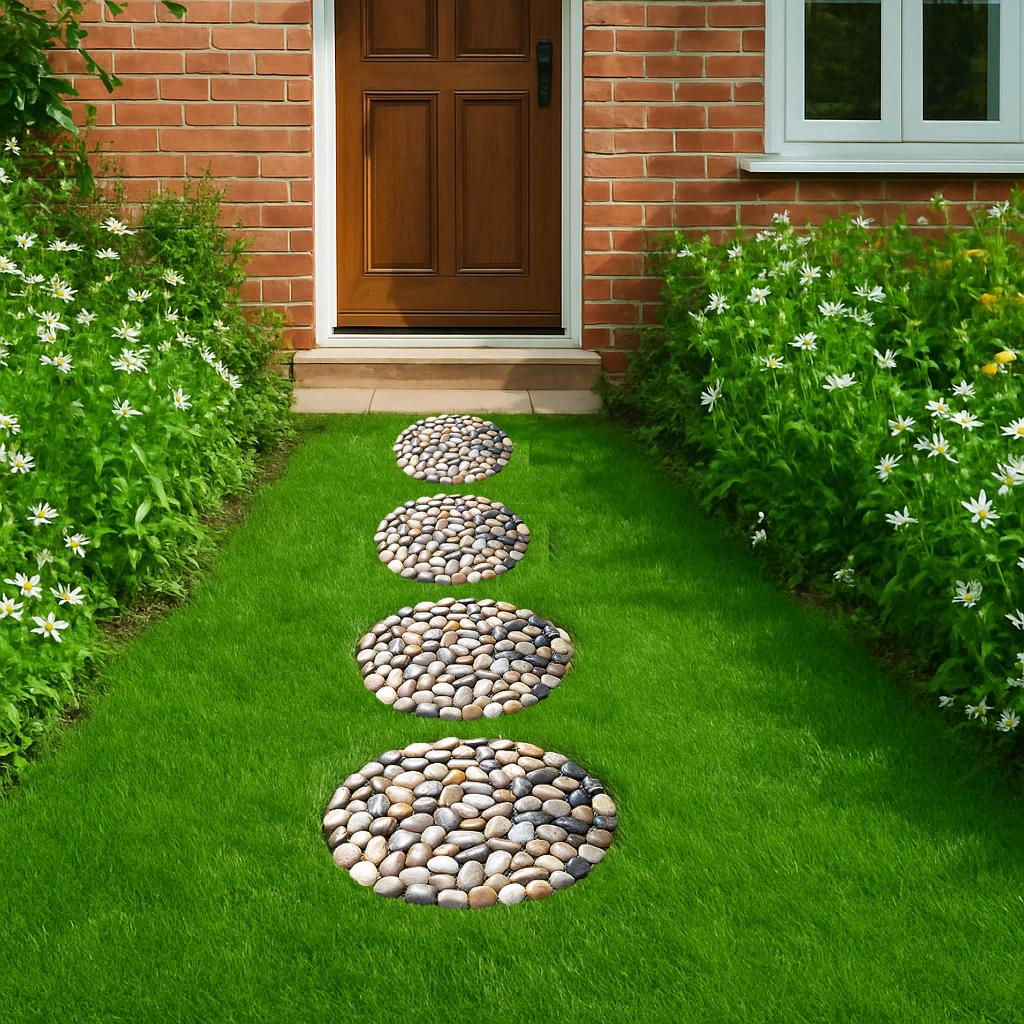Avilo River Rock Round Stepping Stones, Set of 2 – Natural Garden Path