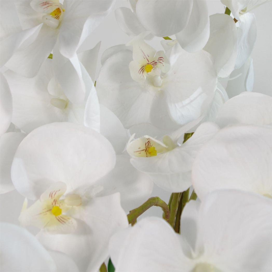 Artificial Deluxe Bush Orchid, 85cm with 56 White Flowers – Luxury Table Decoration in Black Pot