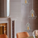 LEDSONE 3 Head Chrome Diamond Wire Cage Pendant Light with 20cm Round Base and E27 Holders – Ceiling Fitting