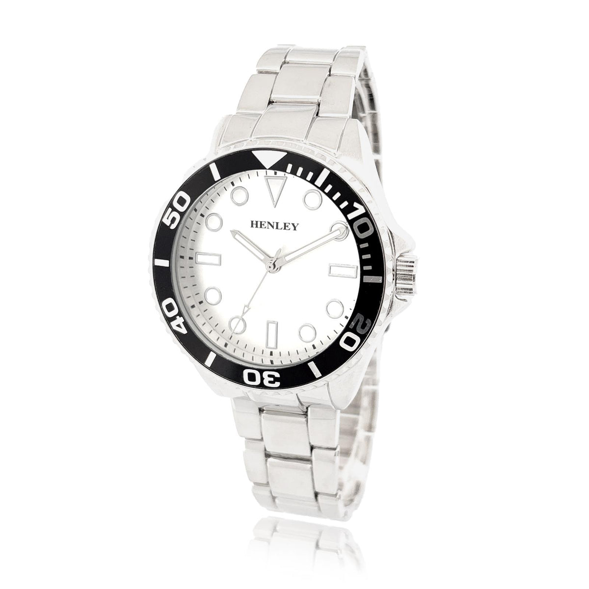 Henley Men's Round Dial Watch with Black Top Ring – Silver-Plated Bracelet
