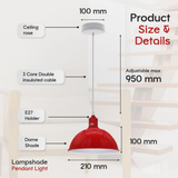 Red Dome Metal Pendant Shades, 21cm – 2 Pack