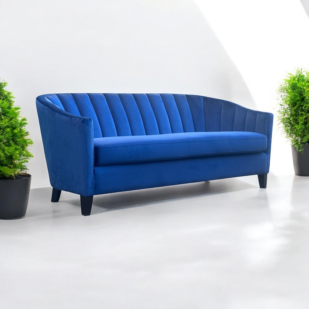 AcaciaHome 3-Seater Velvet Tub Sofa with Drop Arms and Medium-Firm Foam – Living Room Seating, Blue Velvet