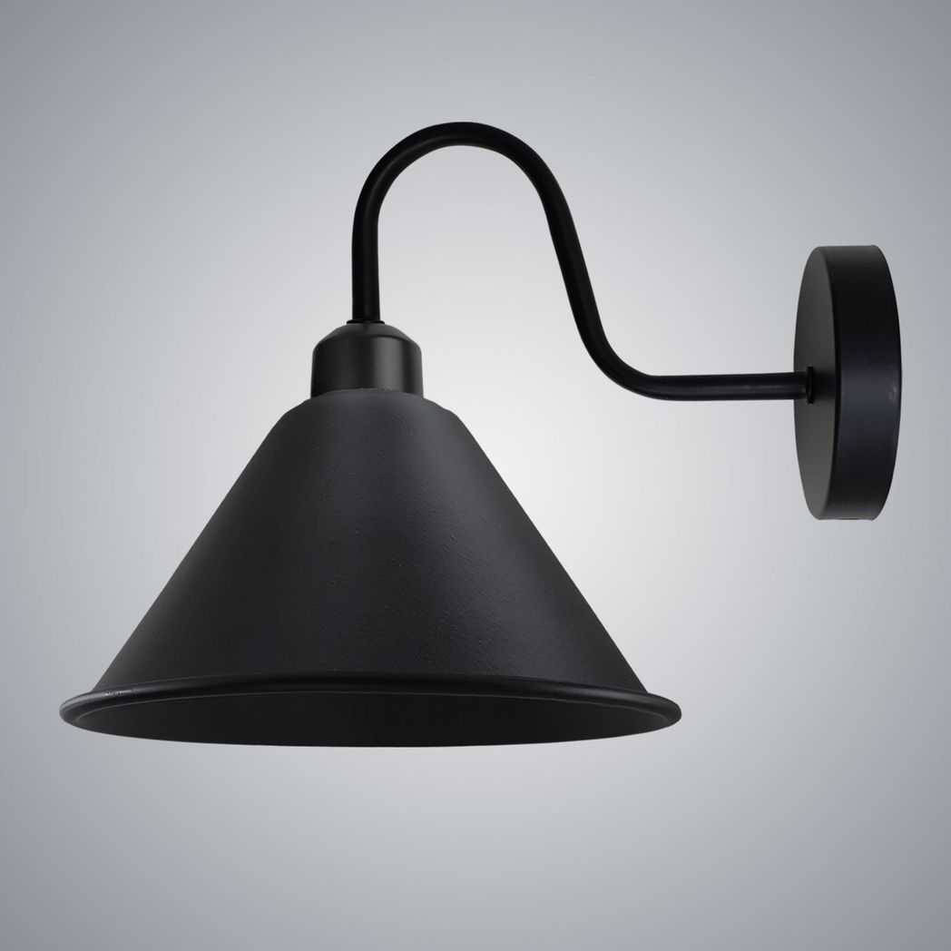 Vintage Cone Wall Light with Swan Neck and E27 Socket – Dimmable Indoor Sconce, Black