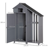 HOMCOM Wooden Garden Tool Storage Shed with 3 Shelves and Firewood Rack – Outdoor Fir Wood Storage, Grey