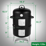 Vertical Steel Charcoal Smoker – Heavy-Duty Double-Layer Round BBQ Grill for Outdoor Cooking, Black