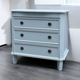 Carved 3-Drawer Chest Console Table with Antique Bronze Handles – Painted Hallway Storage, Sky Blue