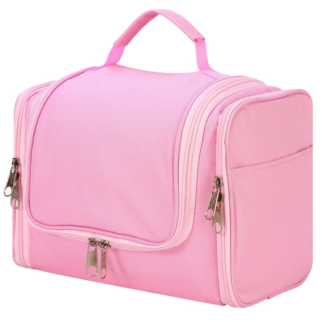 Vinsani Hanging Toiletry Bag with Double Zips, Mesh Pockets & Elastic Loops – Compact Travel Wash Bag, Pink