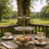 AcaciaHome Horseshoe 3-Tier Cake Stand with Glass Tiers & Nickel-Plated Frame – Art Deco Dessert Display