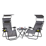 Neo Zero Gravity Chairs and Side Table Set – Folding, Reclining, Grey