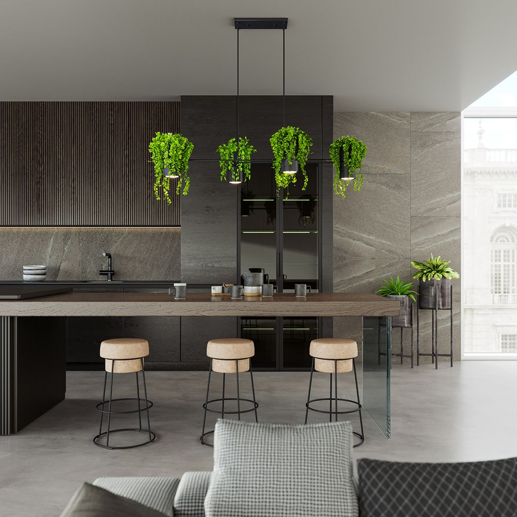 Kukkia Modern Pendant Lamp in Black Steel, 142cm – 4 x GU10/ES111