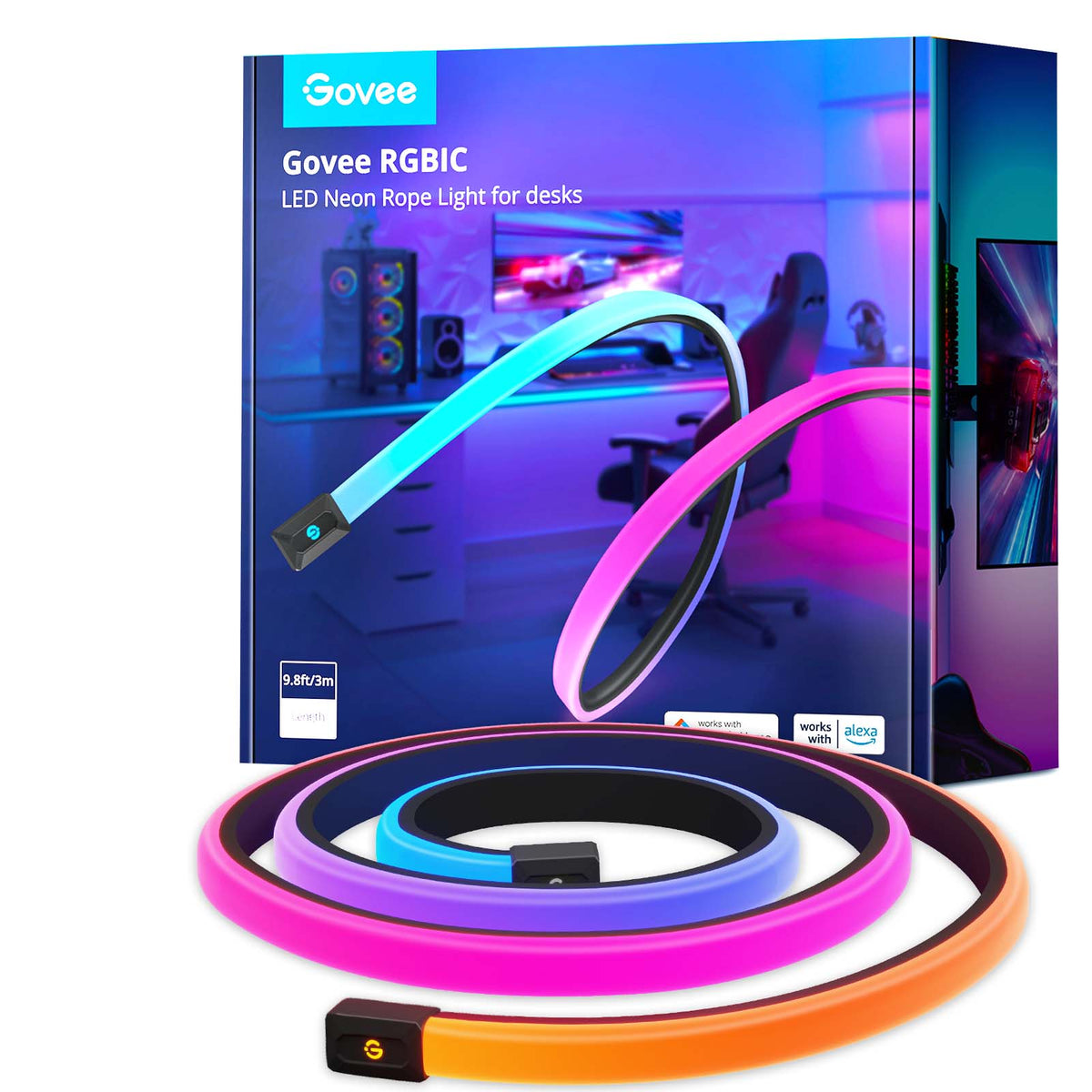 Govee Gaming Table Neon Rope Light, 3m – Segmented RGBIC Lighting with 12 Cutting Points