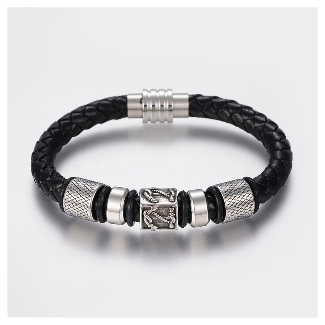 Aye Do Gifts Men's Nautical Faux Leather Bracelet – Silver Beads, Magnetic Clasp