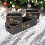 AcaciaHome Vintage Wooden Merry Christmas Storage Crate Set with Sturdy Handles – Festive Rustic Decor