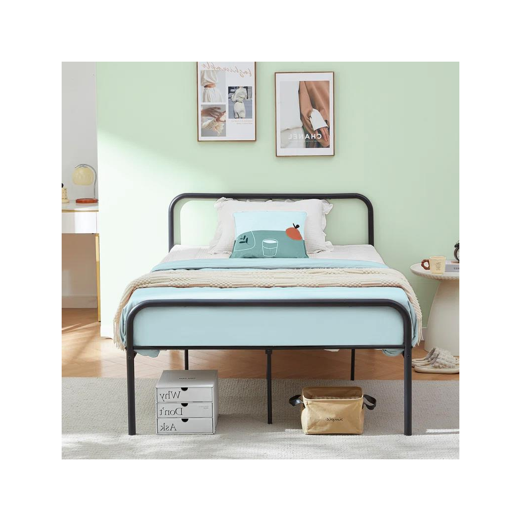 Extra Strong Single Metal Bed Frame with Heavy-Gauge Steel Construction – Kids and Guest Rooms, Black