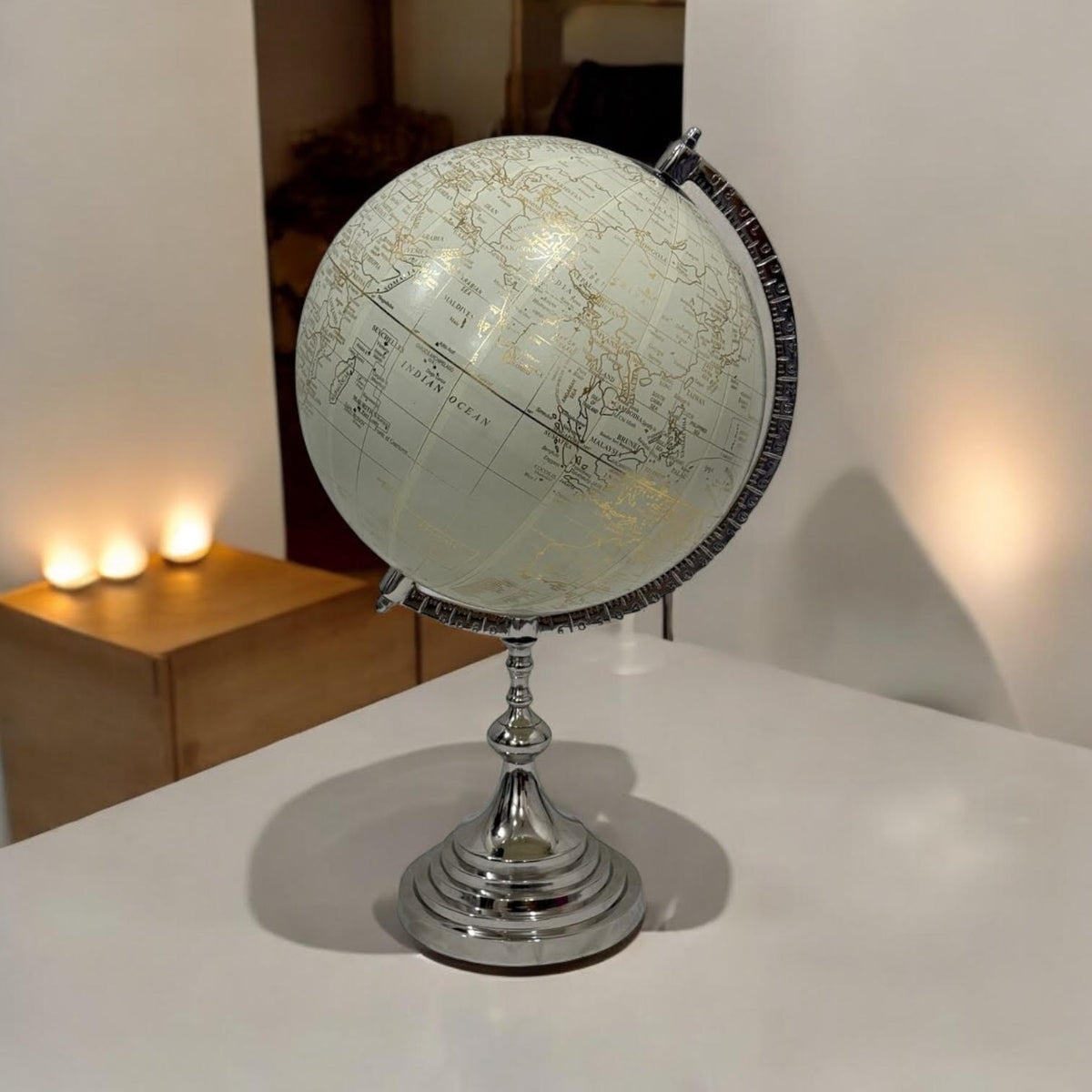 World Globe on Nickel Stand, 53cm Tall – Educational Desktop Map Globe for Children Aged 3+ and Home Decor