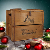 AcaciaHome Rustic Merry Xmas Wooden Storage Crate with Carry Handles – Christmas Eve Box, Vintage Brown