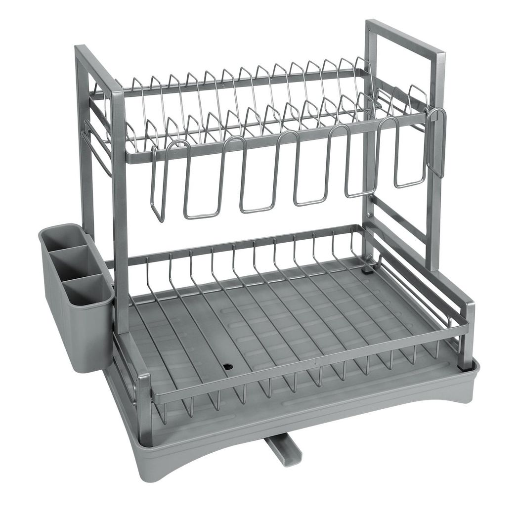 Vinsani 2-Tier Detachable Dish Drainer – Space-Saving Vertical Kitchen Drying Rack, Grey