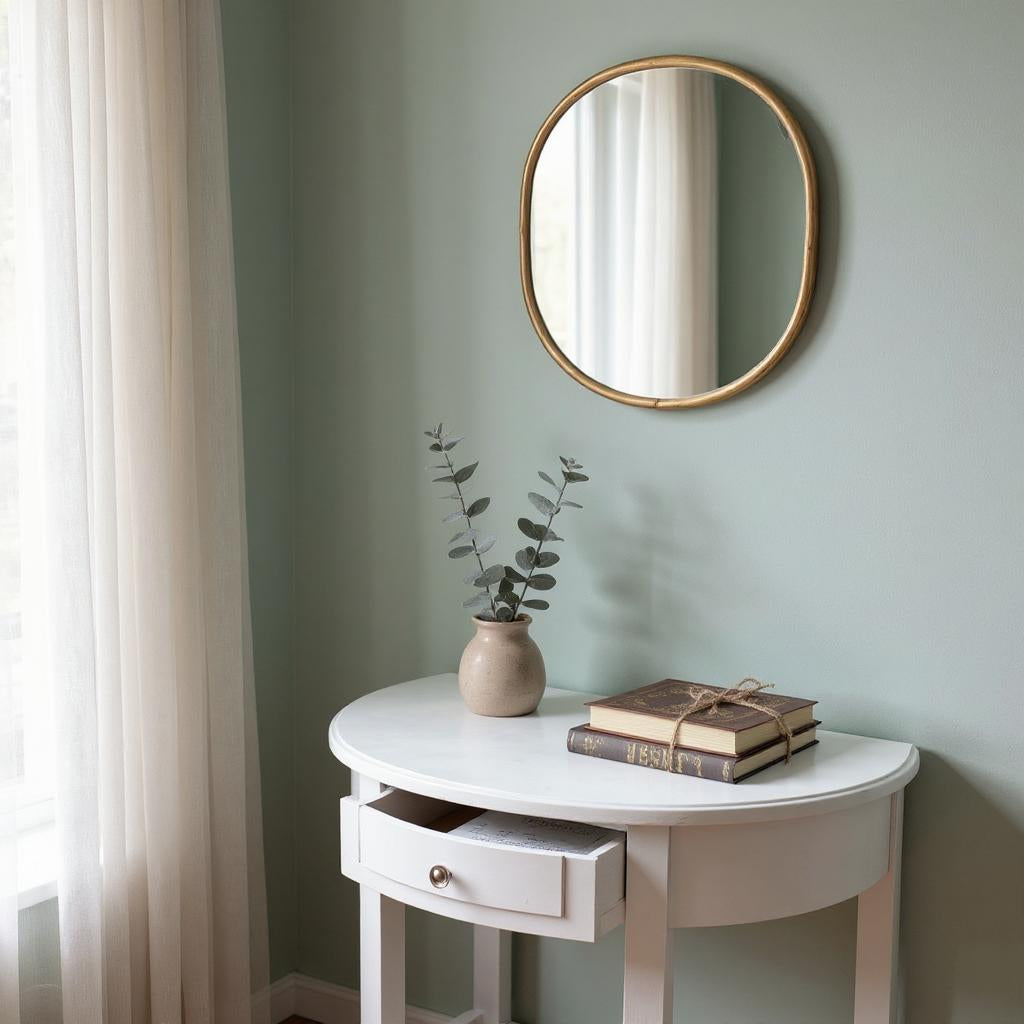 Art Deco 1 Drawer Semicircle Console Table with Satin Knob Handle – Medium Wood Tone Hallway Storage, Grey