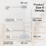 White Dome Metal Pendant Shades, 21cm – 2 Pack