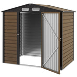 Outsunny 6.2 x 4.3ft Galvanised Steel Garden Shed with Vents & Sloped Roof – Outdoor Tool Storage, Oak