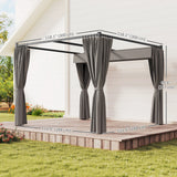 Outsunny 3x3m Retractable Pergola with PU Canopy & Privacy Curtains – Metal Frame Garden Shade, Light Grey