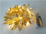 Avilo 4m Battery Operated String LED Lights with 40 Warm White LEDs – Gold Leaf Garland Decor