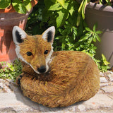 Avilo Curled Up Fox Garden Ornament – Realistic Fox at Rest, Outdoor Garden Décor
