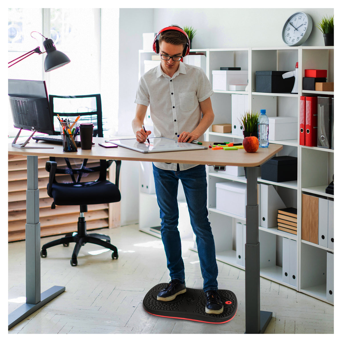 AFS-TEX Active Anti-Microbial Wobble Balance Board, 35 x 50cm – Standing Desk Core Exercise, Black