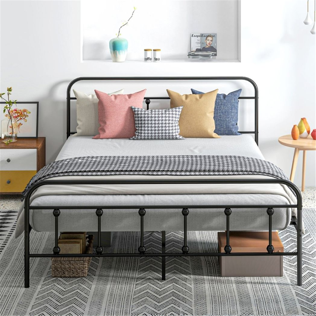 Double Metal Bed Frame with Built-In Slats – Sturdy Non-Squeak Frame for 140cm Mattress