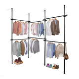 Triple Telescopic Clothes Rail with Shelving – Adjustable Wardrobe Organiser, Black