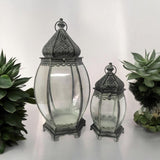 MSL Set of 2 Green Metal Tealight Lanterns with Glass Panels – Indoor & Outdoor Candle Holders, 44cm & 33cm