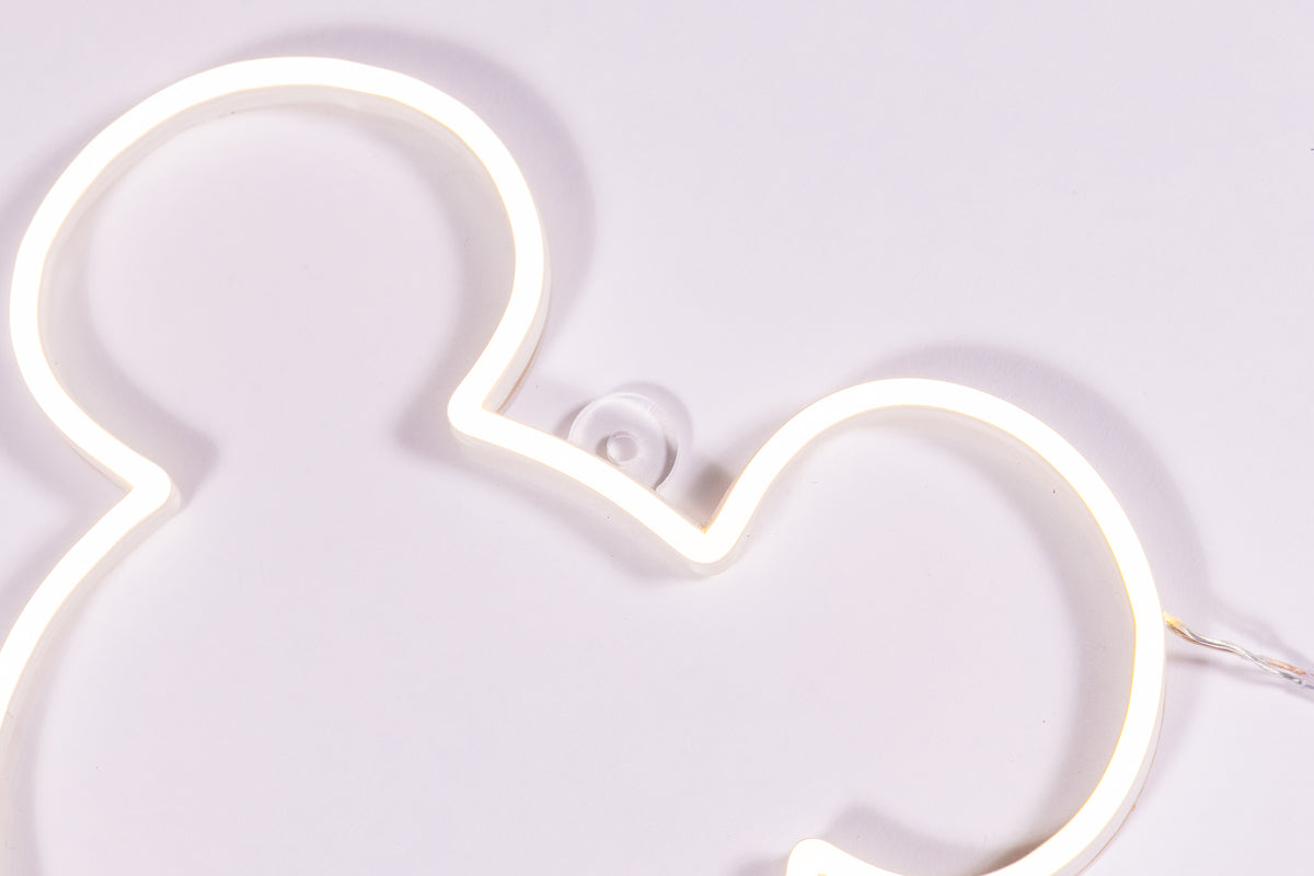 YELLOWPOP Disney Mickey Mouse Face LED Neon Sign – USB Powered Wall or Shelf Light, White Glow
