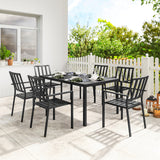 Outsunny 7-Piece Garden Dining Set with 6 Stackable Armchairs & Metal Table – Umbrella Hole, Black